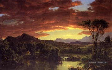  Hudson Peintre - Une maison de campagne paysage Fleuve Hudson Frederic Edwin Eglise